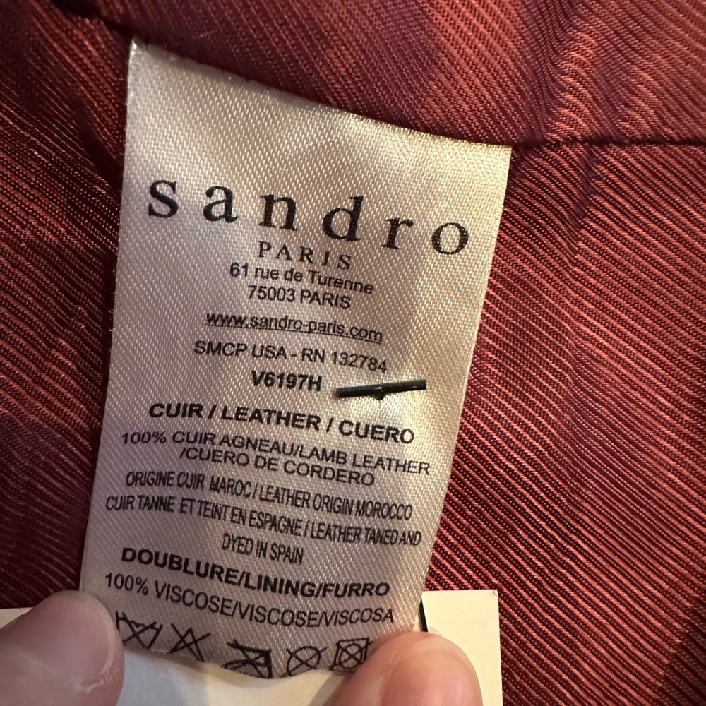 Sandro Paris Lamb Leather Moto Biker Jacket size 1/ Small - Picture 6 of 7